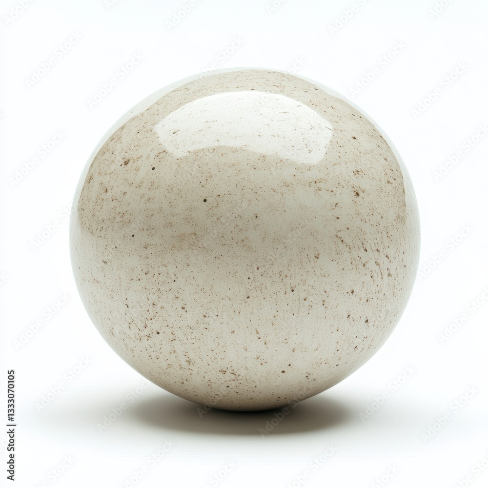 A white ball featuring a distinct brown speckle on its surface. A white ball featuring a distinct brown speckle on its surface.