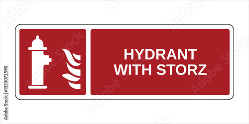 Hydrant with Storz Sign, Fire Protection Equipment Sign with Horizontal Explanation - High Quality Vector Stock Image