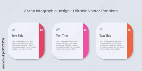 3 Steps Infographics Design Template - Graph, Pie chart, workflow layout, square diagram, brochure, report, presentation, web design Editable Vector illustration on white background