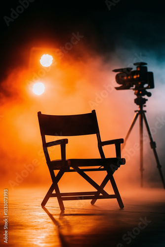 Regiestuhl steht vor der Kamera im Studio

