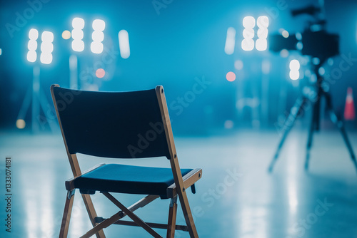 Regiestuhl steht vor der Kamera im Studio

