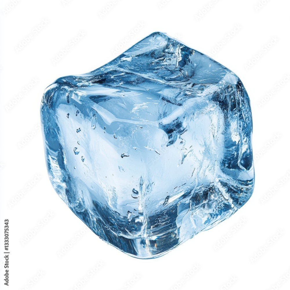 A large ice cube resting on a surface with water around it. A large ice cube resting on a surface with water around it.