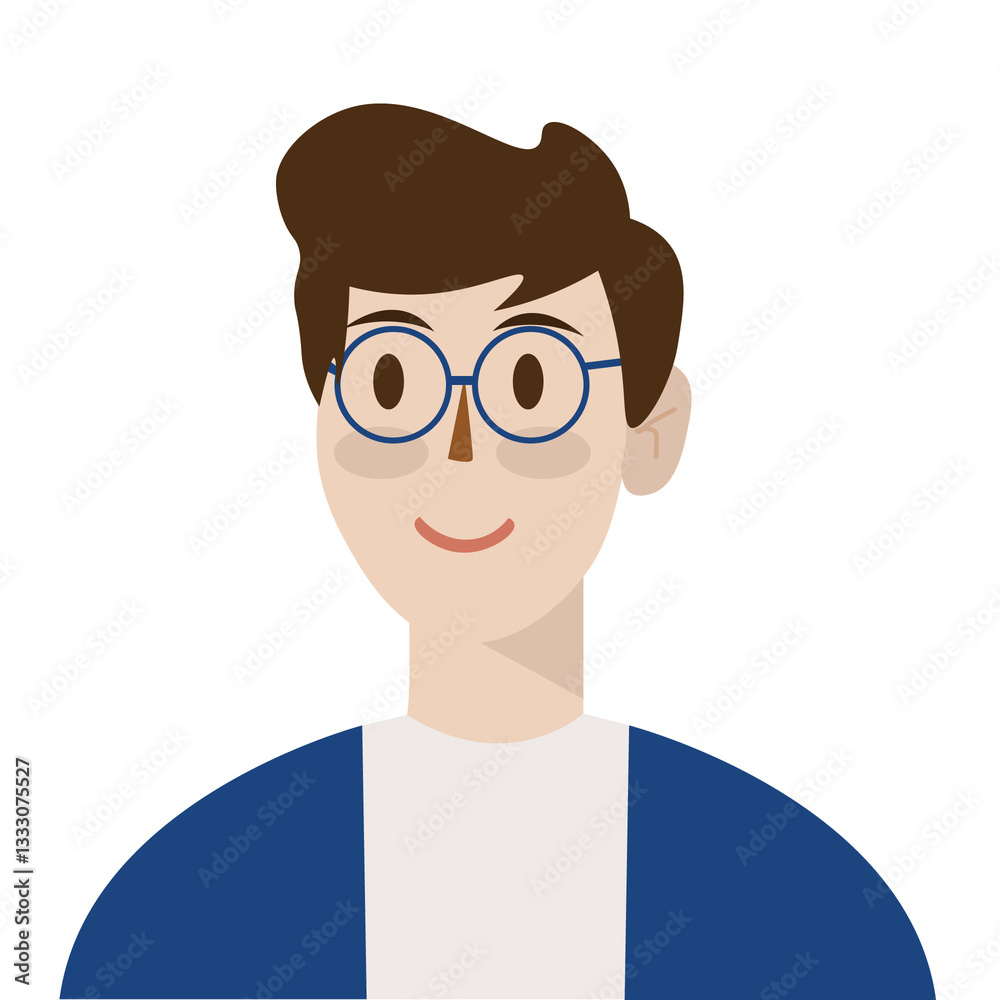 Flat Illustration of a Happy Man Wearing Glasses Flat Illustration of a Happy Man Wearing Glasses