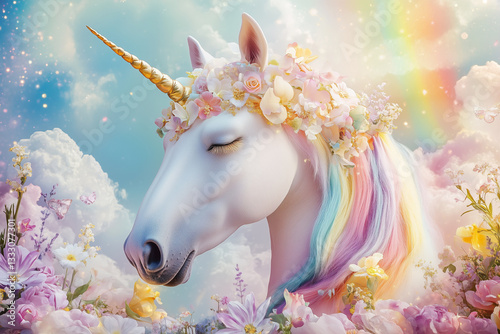 Wallpaper Mural Unicorn Portrait in Front of Magical Background Beautiful Pony with One Horn Magical Unicorn as Trendy Background Lovely Illustration of Pony, one Unicorn Adorable Rainbow Colors in Portrait Horse. Torontodigital.ca