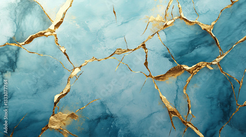 Golden cracks effect in japanese kintsugi art mosaic style. Luxury marble stone with pattern. Broken porcelain gold fissures vector set. Illustration of golden pattern background, wall stone marble