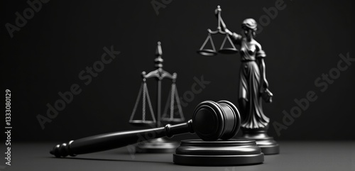 A striking image of legal symbols, including a gavel and Lady Justice statue, perfect for law-related themes and business contexts.
