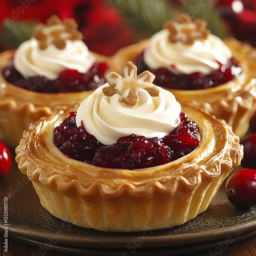 Cranberry Cream Tarts for Festive Dessert, Holiday Treat.