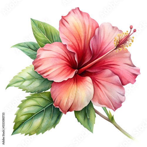 elegant watercolor  of pink hibiscus flower  isolated on transparent background.