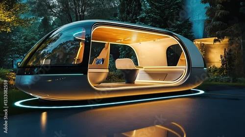 Futuristic Autonomous Vehicle at Night