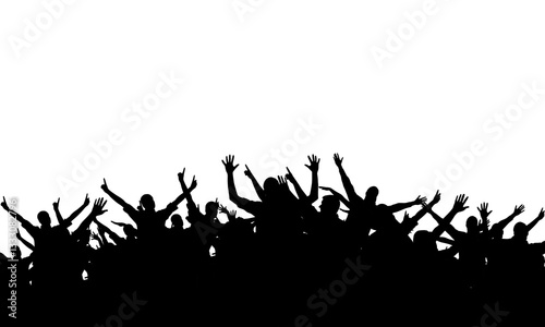 Silhouettes of cheerful people having fun celebrating. Crowd of people having fun at a party on a holiday on a white background. Applause people hands up.