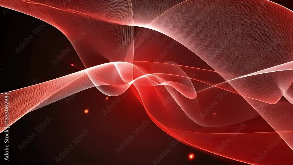 Abstract red waves intertwine gracefully, creating a soothing visual flow against a dark backdrop.