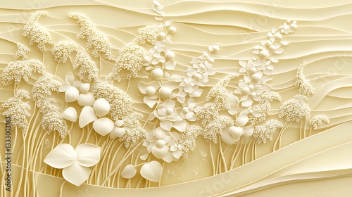 Creamy Floral Bas-relief Wall Art.