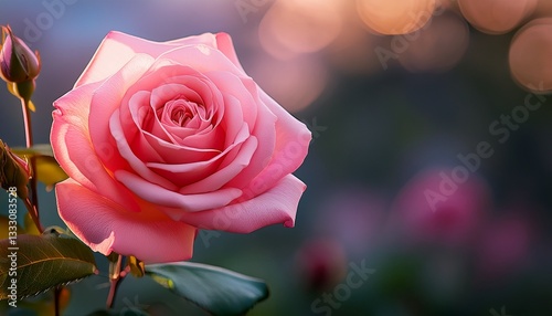 a detailed shot of a vibrant pink rose with a blurred backdrop suitable for copy space image