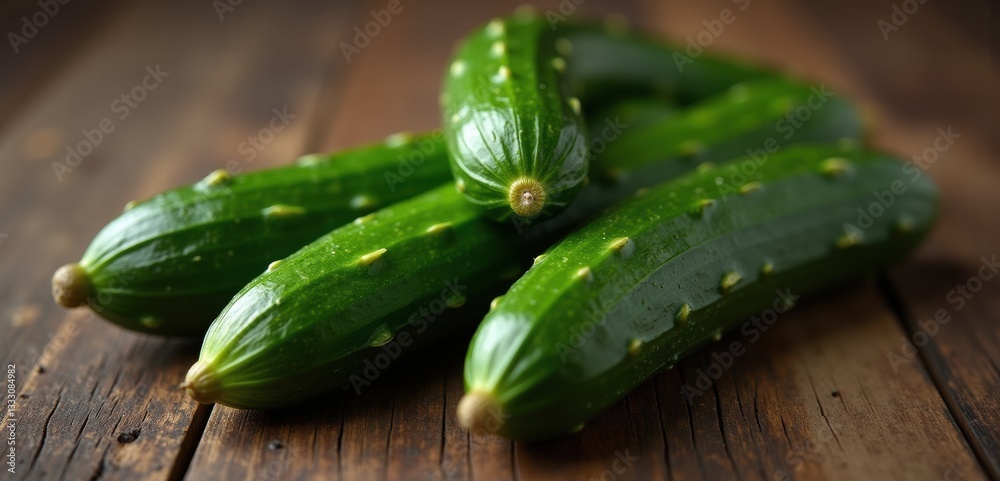 Fresh cucumbers on a rustic wooden surface, perfect for culinary projects, health-related content, or food marketing campaigns.