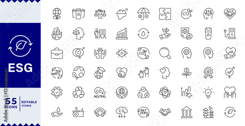 ESG icons,Pixel perfect Outline icon collection related to ecology modern ESG Icons - Ideal for Apps,  investor demand and more.stroke.