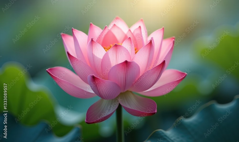 Obraz premium A stunning pink lotus flower blooming gracefully, symbolizing purity and beauty, perfect for wellness, nature, or mindfulness themes.