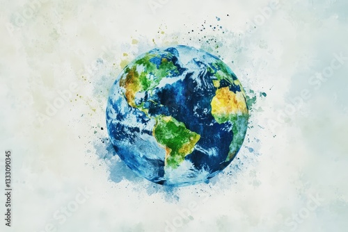 Fototapeta Naklejka Na Ścianę i Meble -  A watercolor depiction of the planet earth floating in space