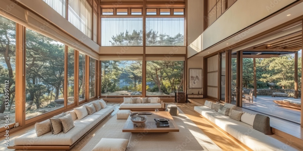 Obraz premium A spacious living room showcases beautiful natural light and views