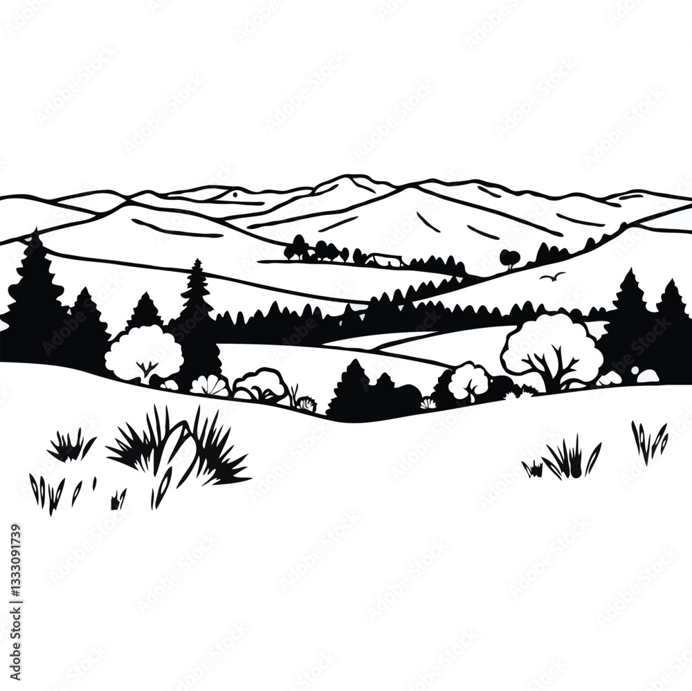 Obraz premium vector illustration of a mountain landscape
