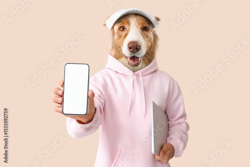 Dog with man's body holding...