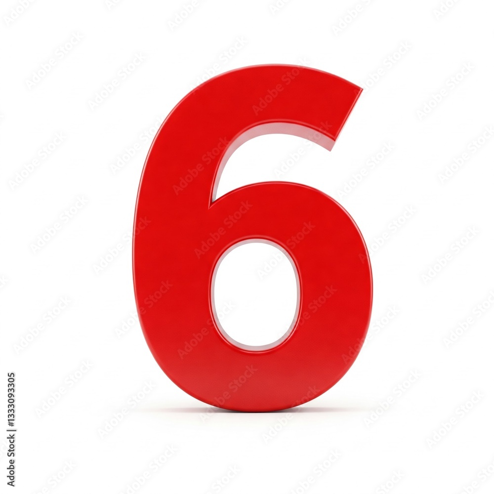 The number six in red color is on a white background.
The number six in red color is on a white background.