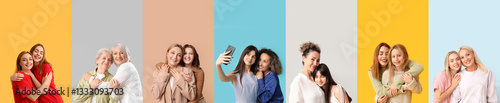 Set of happy women with dau...