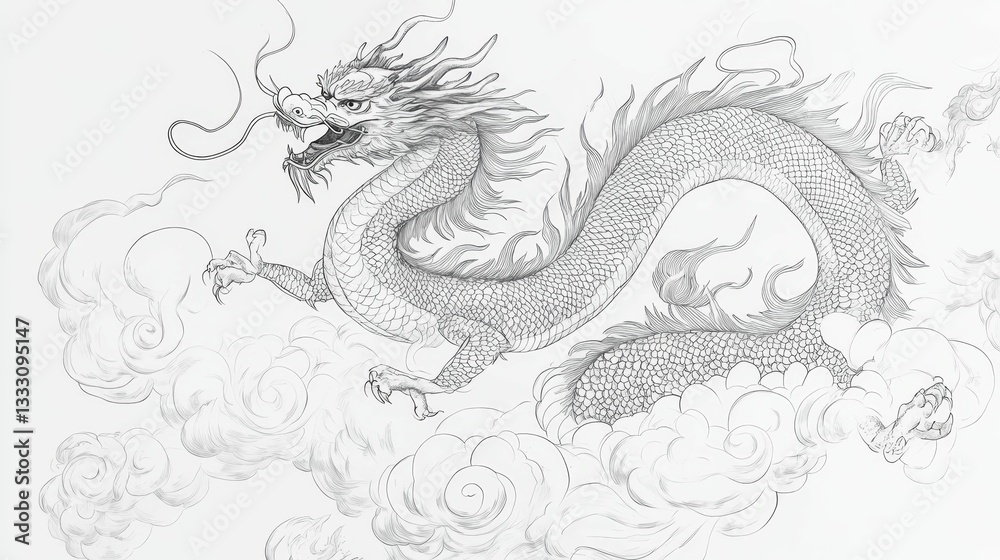 Obraz premium Intricate dragon soars through cloudlike smoke plumes