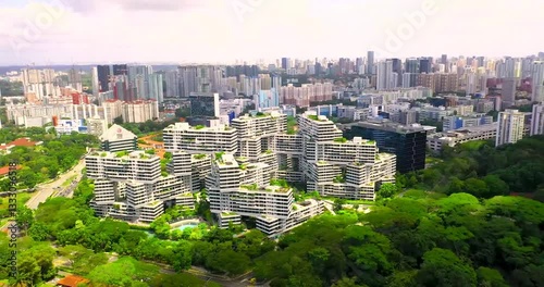Drone Aerial view of Building in Singapore. The Interlace Condo, Singapore - 4K