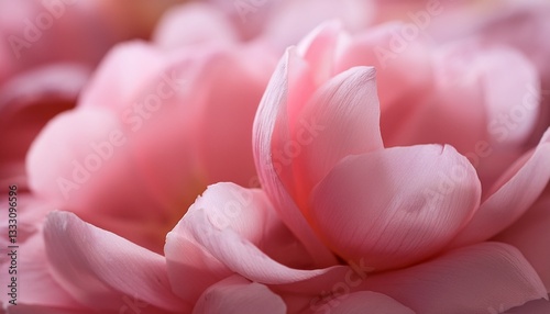 vibrant closeup of soft pink flower petals layered in a serene natural background