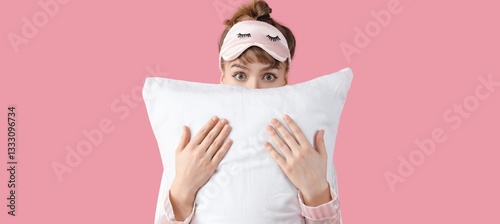 Young woman in pajamas and ...