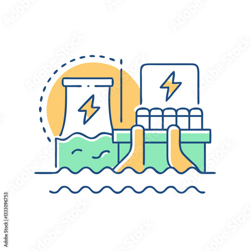 Hydroelectric power icon, symbolizing clean energy and ecological sustainability