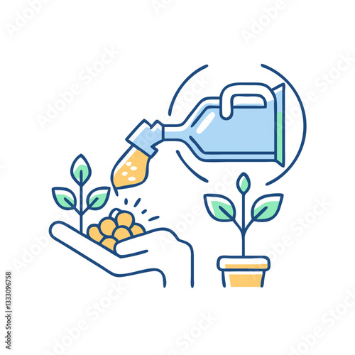 Hand watering plant icon, symbolizing care for nature and environmental awareness
