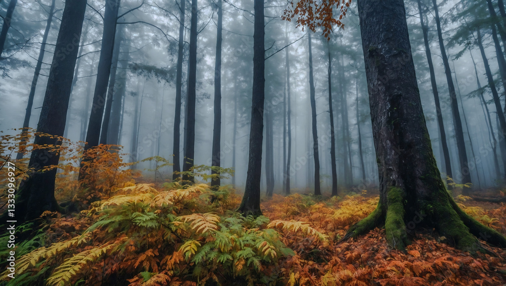 Fototapeta premium Fog in an autumn forest