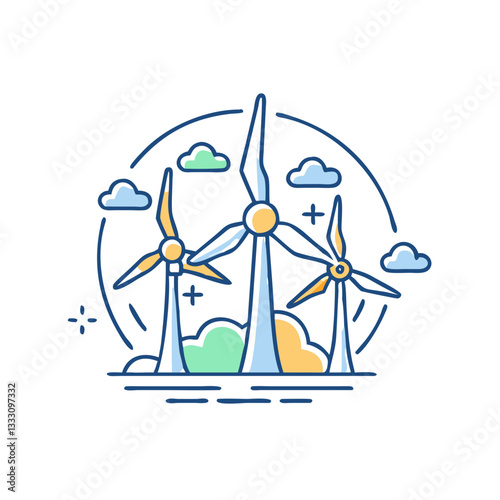 Wind farm icon, symbolizing renewable energy and eco-friendliness