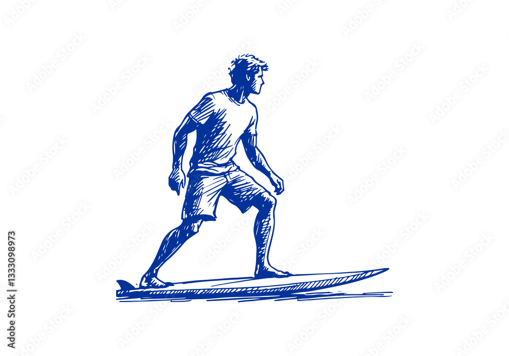 Obraz premium Surfer hand drawn sketch vector illustration