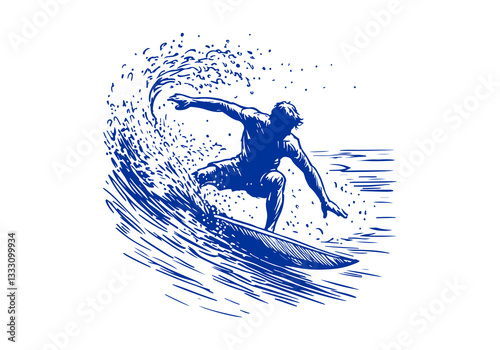 Surfer hand drawn sketch vector illustration
