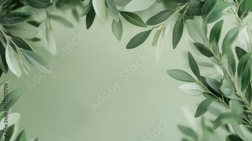 Wallpaper Mural Olive Branches Frame Pale Green Background Soft Lighting Torontodigital.ca