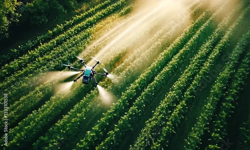 Drone Spraying Crops: Aerial View of Agricultural Technology