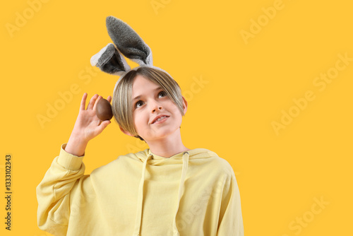 Cute little boy in bunny ea...