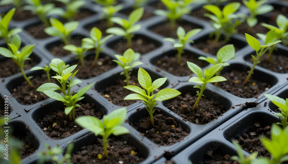 Lemon seedlings in starter trays Lemon seedlings in starter trays