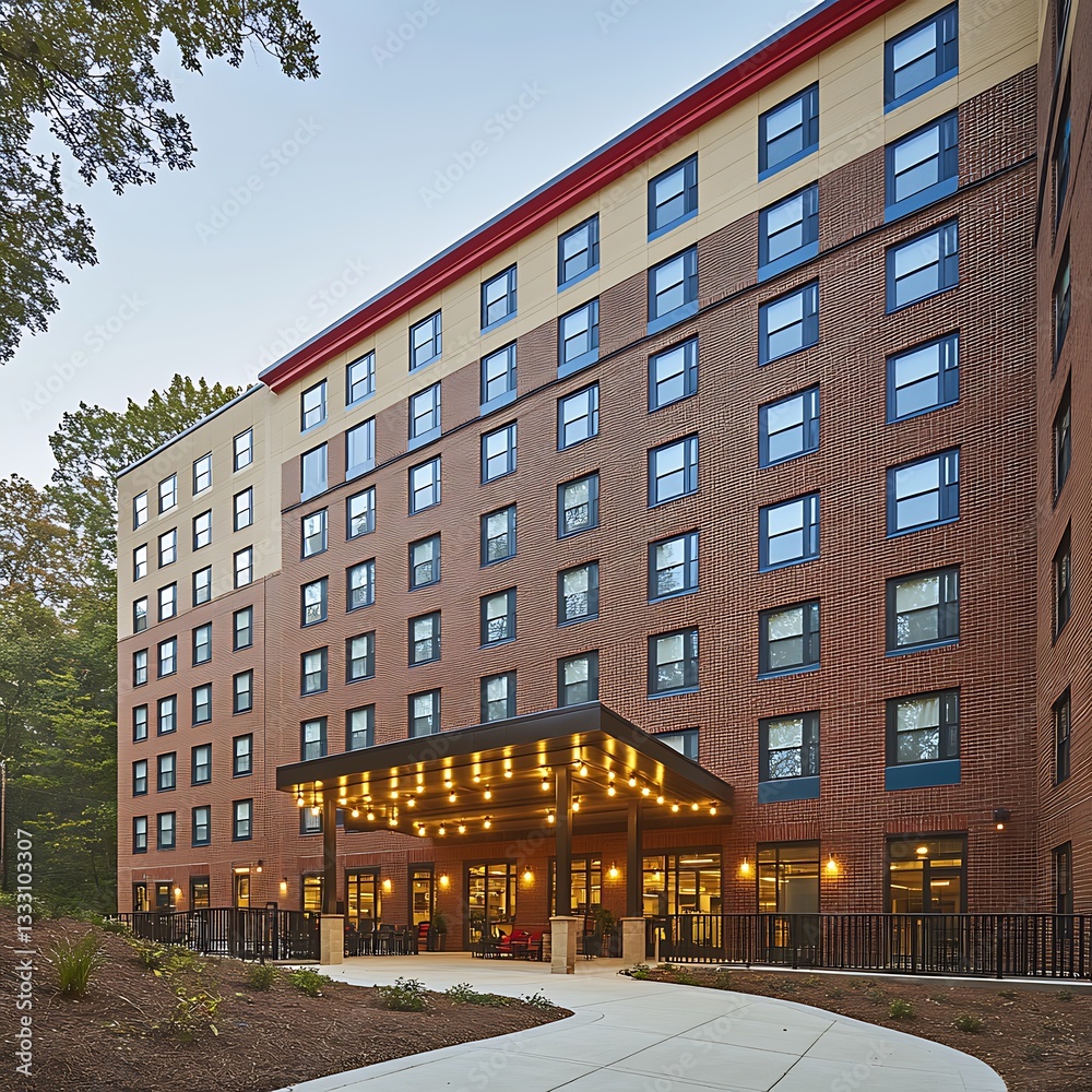 Fototapeta premium Modern Brick Assisted Living Building Entrance.