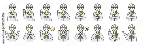 上半身のポーズセット_シンプルな作業員の女性