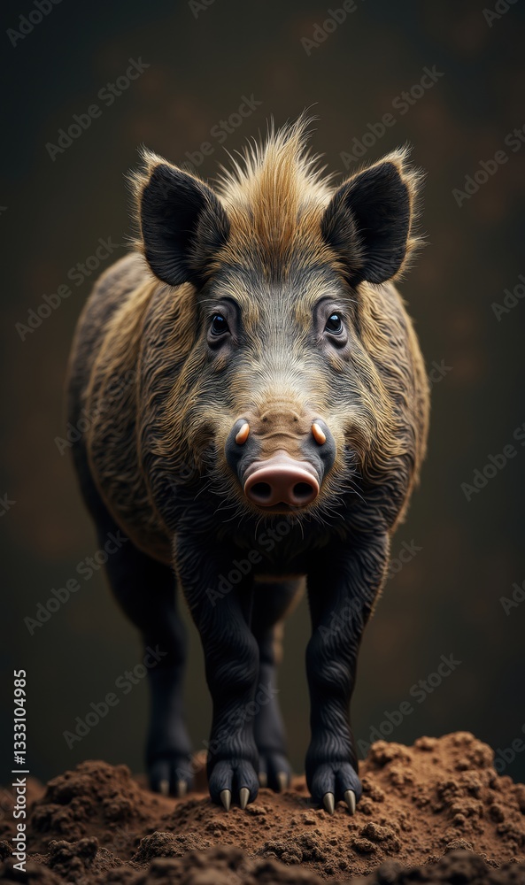 A captivating close-up of a wild boar, showcasing its distinctive features and texture, perfect for wildlife magazines, conservation efforts, or education materials. A captivating close-up of a wild boar, showcasing its distinctive features and texture, perfect for wildlife magazines, conservation efforts, or education materials.