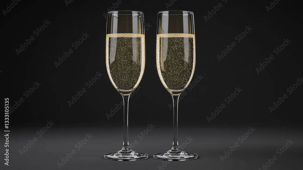 Two champagne glasses. Toast of wineglasses with sparkling transparent white wine and bubbles. Christmas, new year isolated elements. Champagne wineglass to new year celebration illustration Two champagne glasses. Toast of wineglasses with sparkling transparent white wine and bubbles. Christmas, new year isolated elements. Champagne wineglass to new year celebration illustration