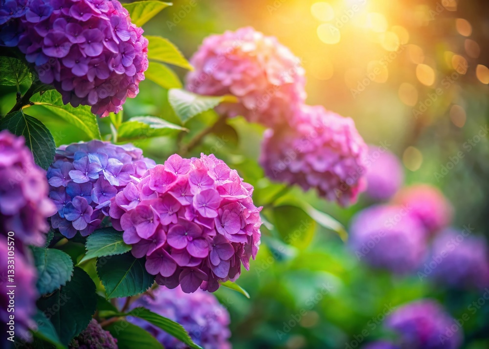 Vibrant Hydrangea Blooms in Soft Focus, Long Exposure Photography Vibrant Hydrangea Blooms in Soft Focus, Long Exposure Photography