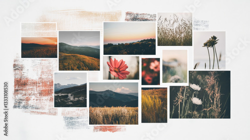 Photo collage. Blank moodboard grid layout, mosaic gallery frame mockup minimalist horizontal design, photography album portfolio banner. Vector set. Borders of different shape for interior