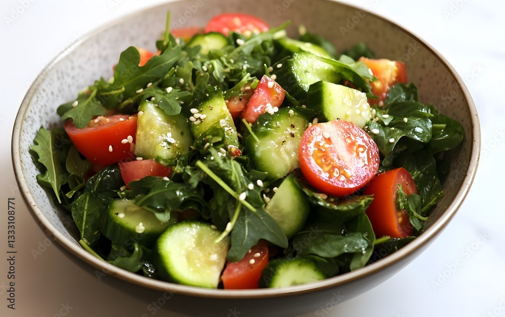 Fresh Cucumber Tomato Salad with Arugula and Sesame Seeds Fresh Cucumber Tomato Salad with Arugula and Sesame Seeds