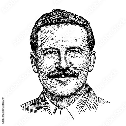 Engraved vintage illustration of a distinguished man with a mustache and formal attire