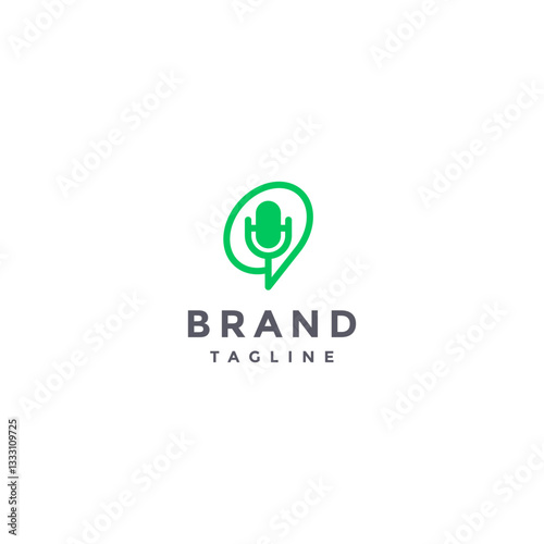 Simple Podcast Talk Line logo design. Podcast Mic Inside Chat Bubble Text Line Logo Design.