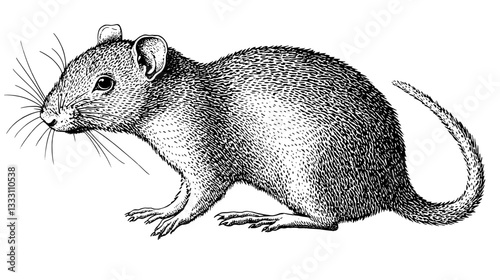 Detailed engraving of a vintage rodent illustration capturing the intricate fur and features of a small mammal